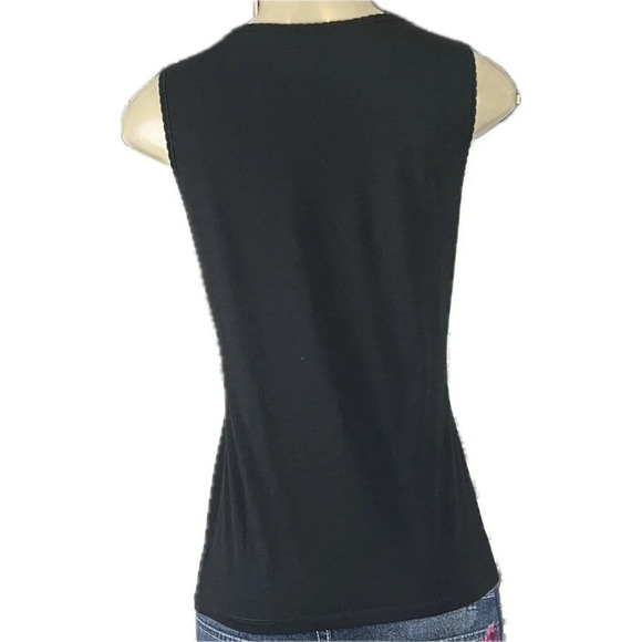 Talbots Petite S Black Scoop Neck Scalloped Trim Cotton Blend Tank Top - Picture 4 of 6